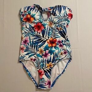 Time and True Sz S Tropical Floral One Piece Swimsuit